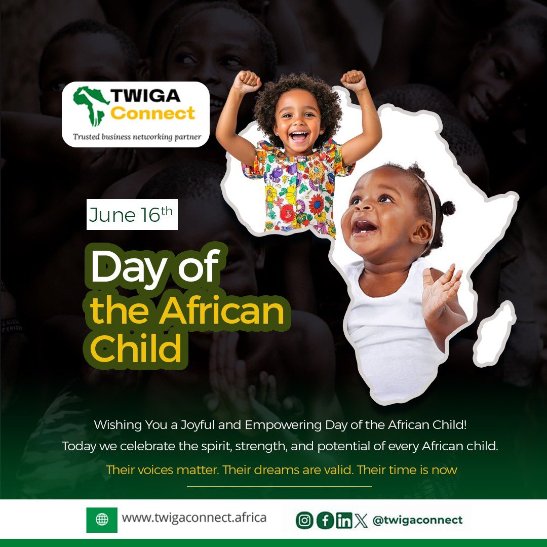 At Twiga Connect, we believe in an Africa where every child’s voice shapes the future.
Today, we celebrate their courage, creativity, and boundless potential.
The future is theirs — let’s build it with them. 💡🌱

#DayOfTheAfricanChild #June16 #TwigaConnect #AfricaRising #