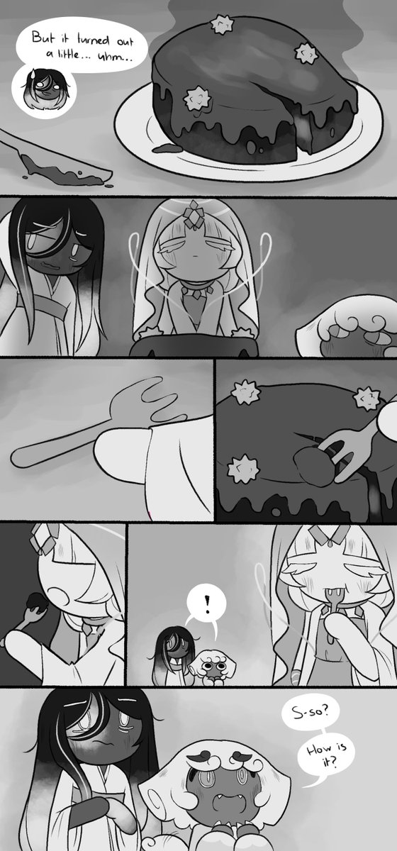 TheSparkledash's tweet image. Corrupted Dark Cacao AU [Mirror of the Soul page 15-16]

That cake may be burned to a crisp and hard as a brick, but Mystic Flour WILL try it to make Cloud Haetae Cookie happy

#cookierun #cookierunkingdom #darkcacaocookie #mysticflourcookie #cloudhaetaecookie