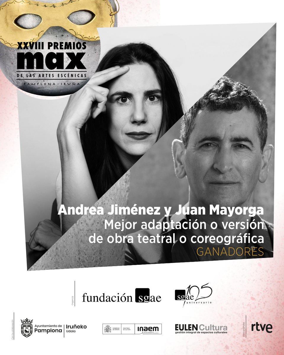 PremiosMax's tweet photo. 🍎 Premio Max 2025 a la Mejor Adaptación o versión de Obra Teatral o Coreográfica para Andrea Jiménez y Juan Mayorga por ‘𝕮𝖆𝖘𝖙𝖎𝖓𝖌 𝕷𝖊𝖆𝖗’ 🍎 https://t.co/Kn9nRVncfo