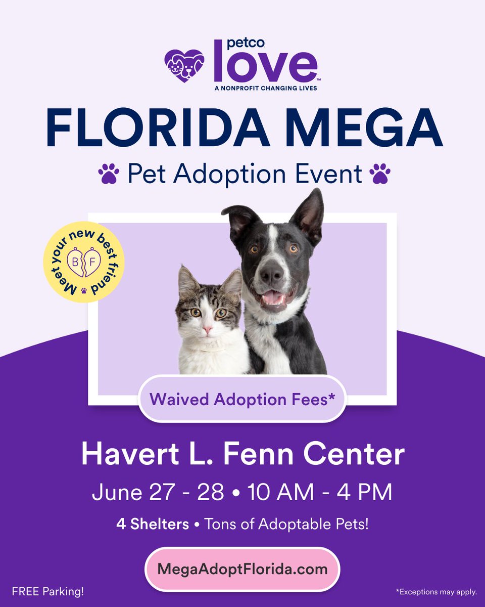 🐾 The Petco Love Florida MEGA Adoption Event is BACK! 🐾
Adopt a furry friend June 27–28 at:
📍 Havert L. Fenn Center (10 AM–4 PM)
📍 Fort Pierce Animal Adoption Center (11 AM–4 PM)
💙 FREE adoptions!
🔗 cityoffortpierce.com/1053/Fort-Pier…
#PetcoLove #MegaAdoptFL #FPAAC