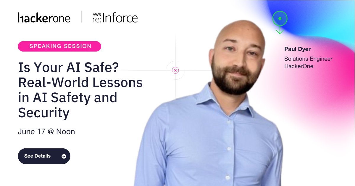 AI is already shaping your roadmap—make sure you know how it's shaping your risk profile, too.

TOMORROW, catch “Is Your AI Safe? Real-World Lessons in AI Safety and Security.”  📆 June 17, 12:00–12:20 p.m., in Lightning Theater 1 at AWS re:Inforce: bit.ly/4mL9vS6

Paul