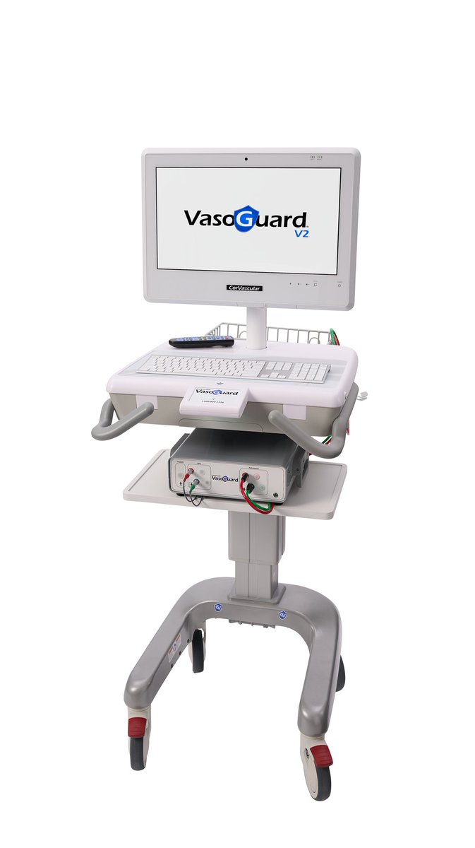 The VasoGuard V2 System

-- 2 PPG Probes (Photoelectric Plethysmography)
-- 2 Air Hoses (Independent Pressure Channels)
-- Calibrated Pulse Volume Recordings (PVR)  CPT Codes 93922, 93923 &amp; 93924

#ABI #VasoGuard #CorVascular