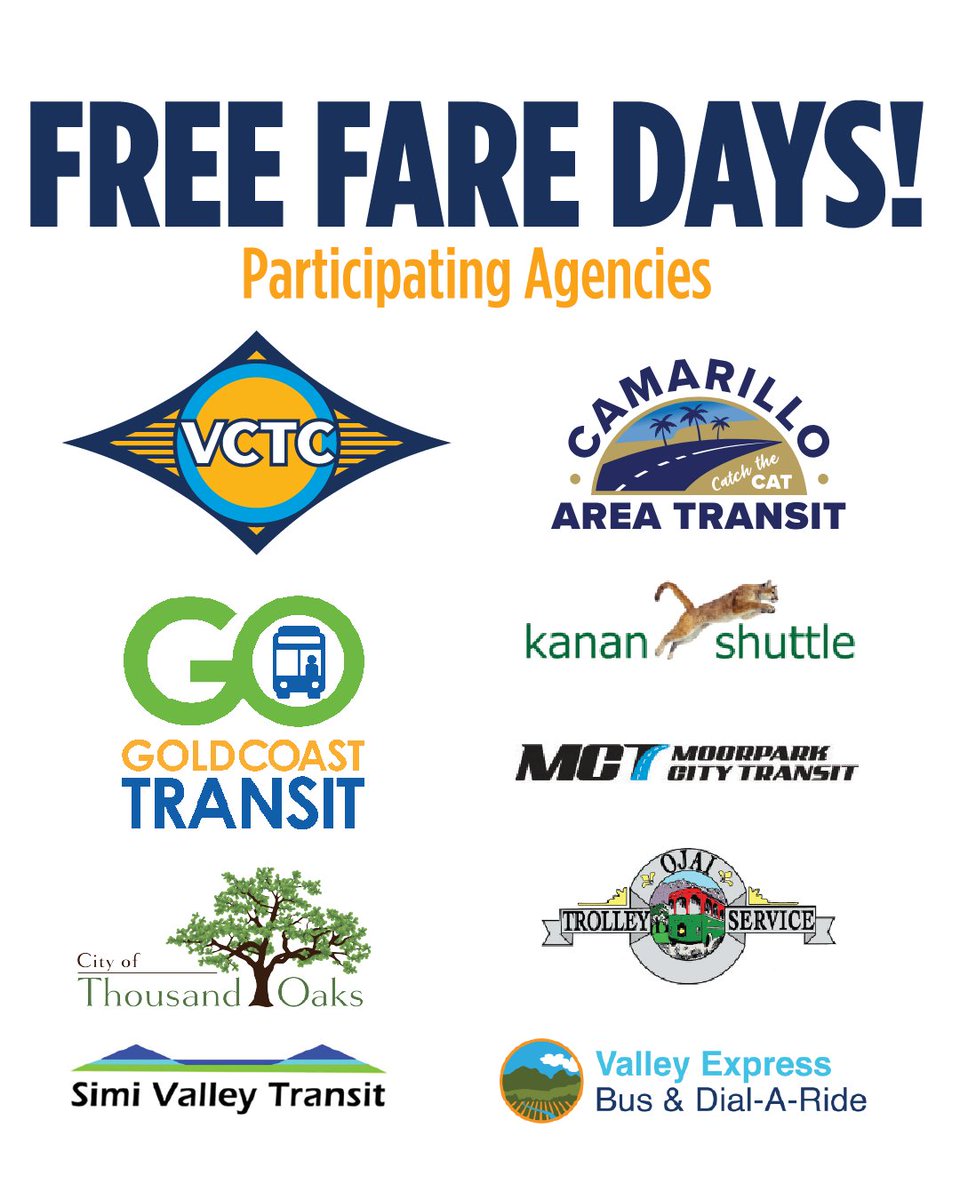 Ride free on June 17 for Dump the Pump Day! Moorpark City Transit and all bus operators in Ventura County will offer free rides! Save money, skip the gas, and reduce your carbon footprint. Learn more at goventura.org/free!

#DumpthePump #RidetheBus #FreeFareDays