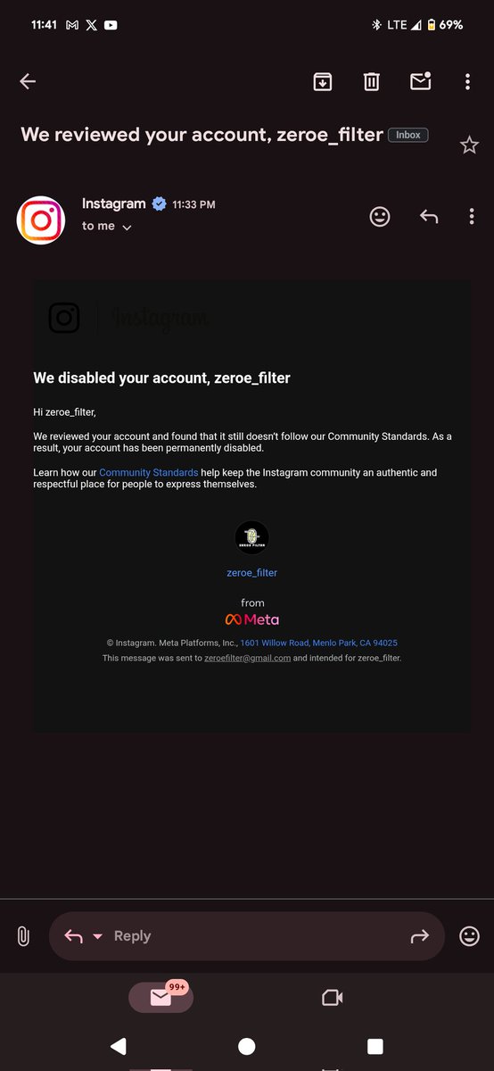 zeroe00's tweet photo. My Meta accounts (Instagram and Facebook) have been banned for no reason. I read a lot of accounts are getting banned outta nowhere and for no reason https://t.co/t3BICUFHNs