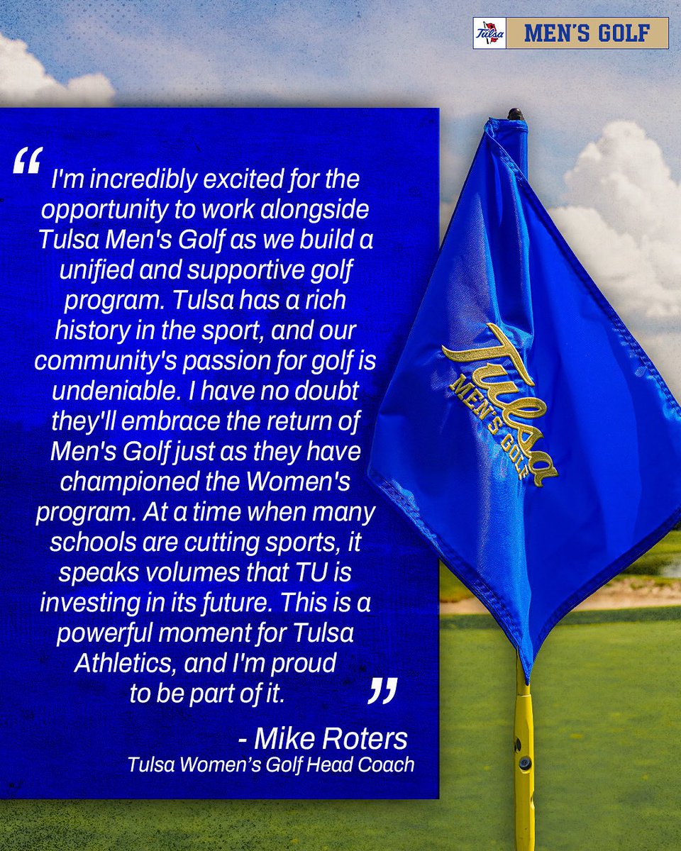 TulsaMensGolf's tweet image. Tulsa Women’s Golf Head Coach is excited for the addition of Tulsa Men’s Golf! ⛳️
#ReignCane