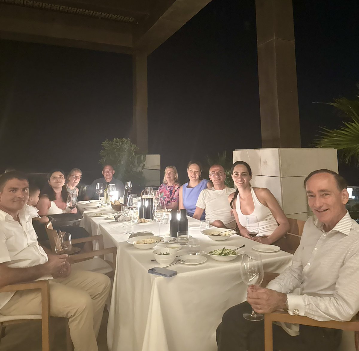 Always afraid when seated at the head of the table I’ll be asked to carve a turkey. Thank goodness these wonderful people and I are at an Italian restaurant in Cyprus.