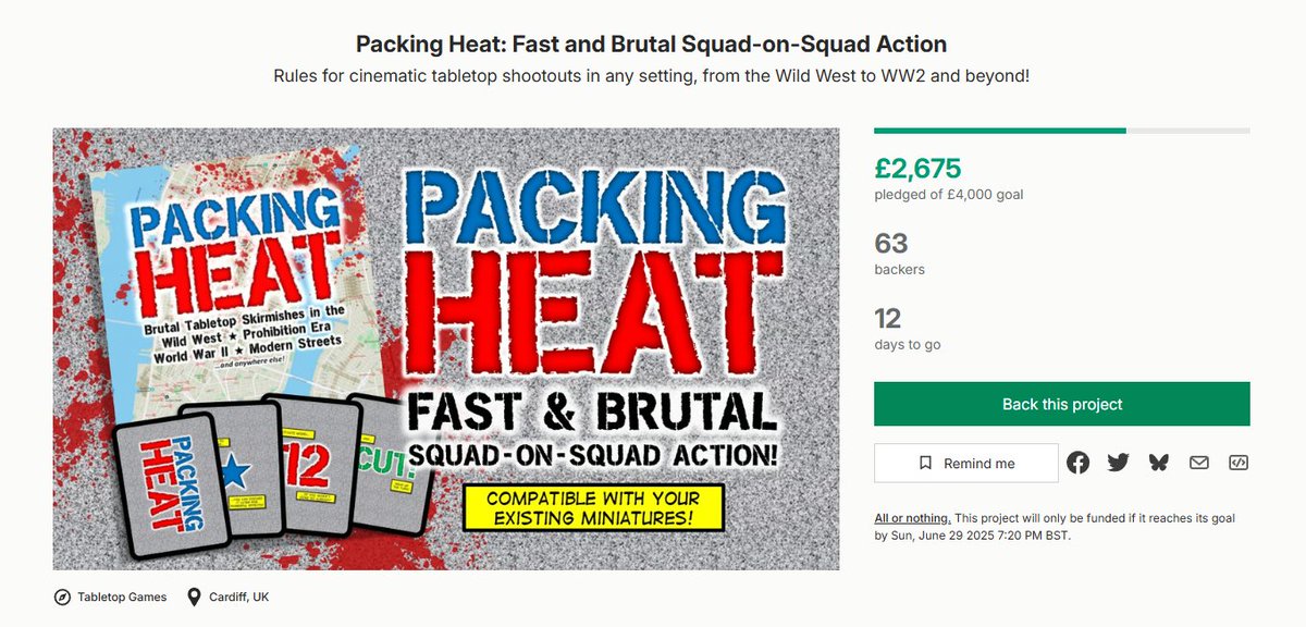 We get a little closer to the goal every single day - just a few more pushes and we'll be funded in no time!

<a href="/Kickstarter/">Kickstarter</a> #PackingHeatGame #wargames #tabletop #spreadthelard