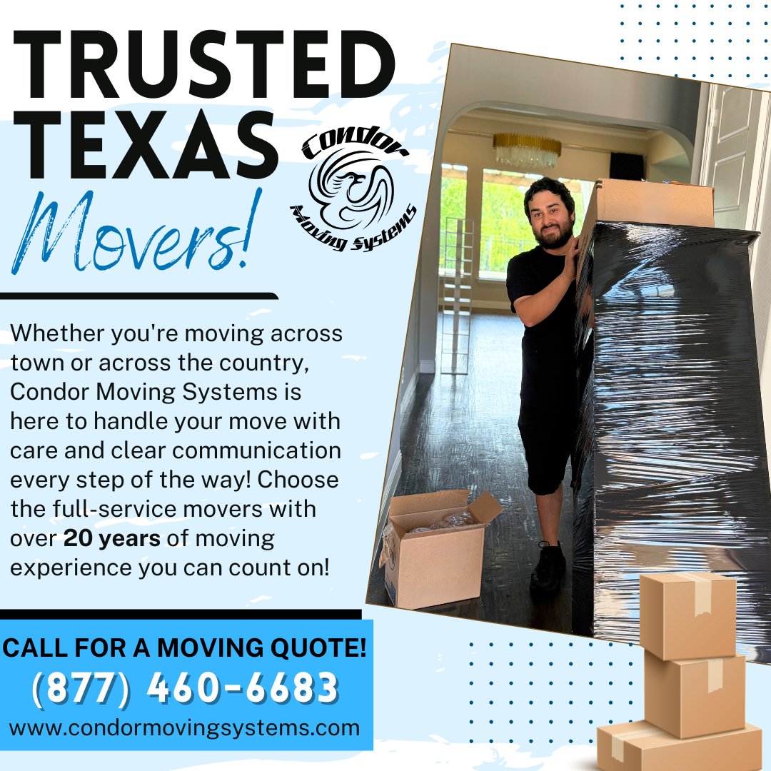 CondorMovingSys's tweet image. 🏡From careful local to coast-to-coast moves, we bring over two decades of experience to every job. At Condor Moving Systems, it’s  about how you’re treated along the way.💪

📱Call us today at (877) 460-6683 for a FREE Moving Quote! 
condormovingsystems.com/get-a-quote/