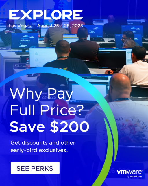 Last day folks save 200.00, the conference is going to be great. We have VCF 9 running on a NUC.-eric, Early-bird pricing won’t last much longer. ⏳ Snag your spot at #VMwareExplore while you can and save on a pass that packs major value: dy.si/qZPva