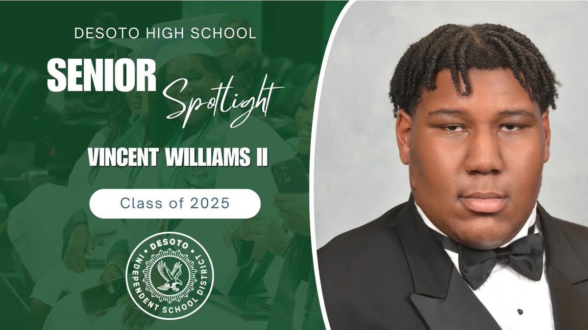 Big Vince/VJ Williams, II🥷🏽 (@theone_vince) on Twitter photo TOP 40 SCHOLAR SPOTLIGHT
Today we celebrate Vincent Williams II, one of DeSoto High School’s Top 40 Seniors in the Class of 2025!
Vincent is headed to Northeastern State University to major in Business
Read more. secure.smore.com/n/evkn5
<a href="/FootballDesoto/">DeSoto Football</a> TOP 40 SCHOLAR SPOTLIGHT
Today we celebrate Vincent Williams II, one of DeSoto High School’s Top 40 Seniors in the Class of 2025!
Vincent is headed to Northeastern State University to major in Business
Read more. secure.smore.com/n/evkn5
<a href="/FootballDesoto/">DeSoto Football</a>