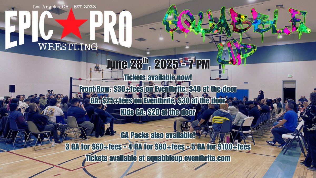 June 28 - squabble up - Bill Greene Sports Complex

Only 18 Front Row tickets available!

GA Ticket packs are also available!

Get your tickets now at squabbleup.eventbrite.com!