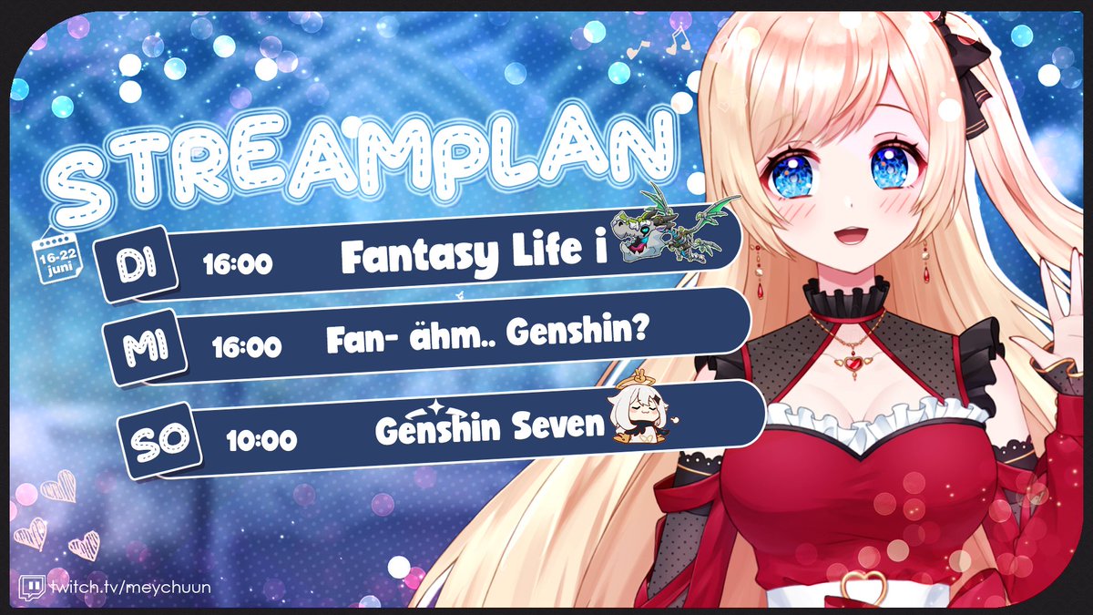 Meychuuun's tweet photo. Wie Wo Was Wann? 

Auf Discord wird der Streamplan immer zuerst gepostet! ദ്ദി(˵ •̀ ᴗ - ˵ ) ✧
https://t.co/qhuT2L3kgl https://t.co/dMBF8ot9cQ