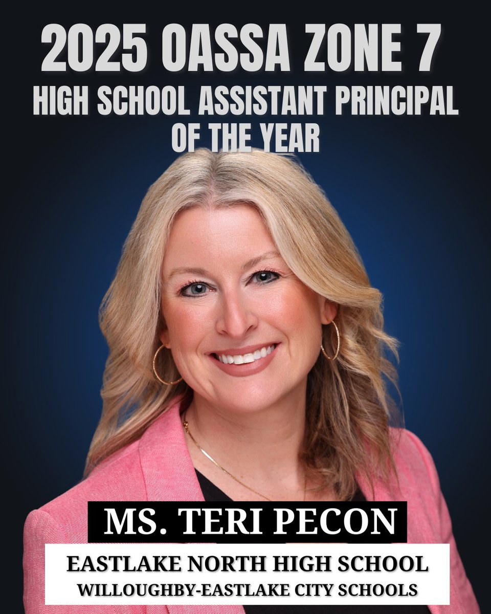 🧡Congratulations to Ms. Teri Pecon, Eastlake North High School, for being recognized as the Assistant Principal of the Year, Zone 7, by the Ohio Association of Secondary School Administrators!
🖤Thank you for leading the way as a North Ranger!