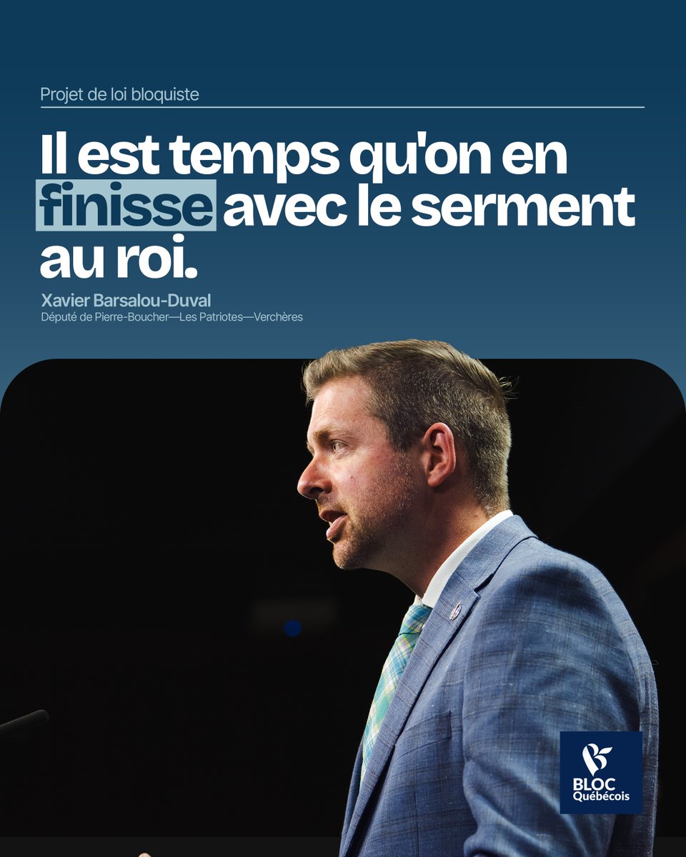 Bloc Québécois (@blocquebecois) on Twitter photo Le serment au roi est un symbole désuet et il est temps de nous en affranchir.
Notre serment de loyauté est à l’égard des Québécois; pas à un souverain étranger.
<a href="/XBarsalouDuval/">XavierBarsalouDuval</a>
#BlocQc Le serment au roi est un symbole désuet et il est temps de nous en affranchir.
Notre serment de loyauté est à l’égard des Québécois; pas à un souverain étranger.
<a href="/XBarsalouDuval/">XavierBarsalouDuval</a>
#BlocQc