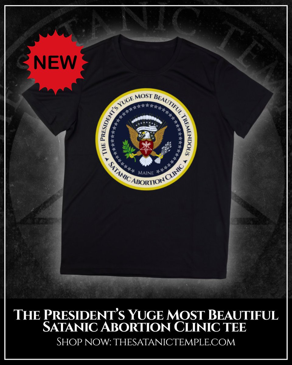 satanic_temple_'s tweet image. The President's Yuge Most Beautiful Tremendous Satanic Abortion Clinic Seal Tees, Stickers, and magnets are now available in TST's Shop!
Wear your support for America's newest abortion clinic on your sleeve: tst.page/YugeSealTee