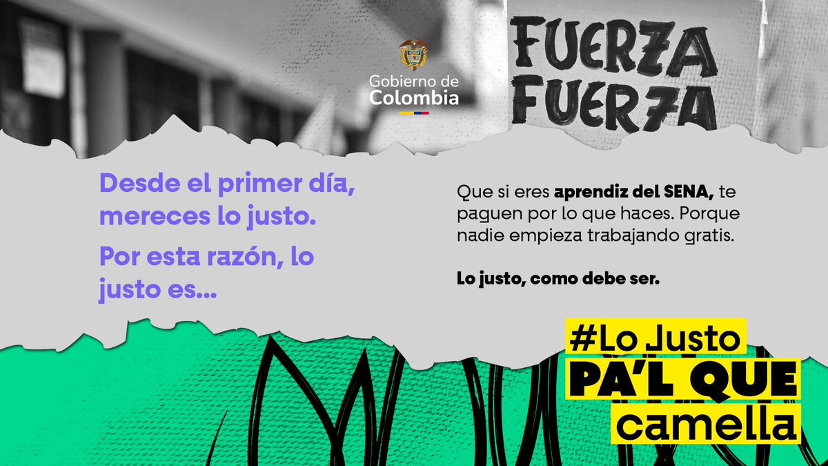 Agencia Nacional de Infraestructura (@ani_colombia) on Twitter photo El Gobierno nacional busca dignificar el trabajo desde el primer día. ✍🏻👷🏻♀️👷🏻♂️
Por esta razón, impulsa en el <a href="/SenadoGovCo/">Senado de la República 🇨🇴</a> que los y las aprendices del #SENA reciban como mínimo, un 75% de un salario mínimo durante el primer año, y un 100% en el segundo.
#LoJustoPalQueCamella El Gobierno nacional busca dignificar el trabajo desde el primer día. ✍🏻👷🏻♀️👷🏻♂️
Por esta razón, impulsa en el <a href="/SenadoGovCo/">Senado de la República 🇨🇴</a> que los y las aprendices del #SENA reciban como mínimo, un 75% de un salario mínimo durante el primer año, y un 100% en el segundo.
#LoJustoPalQueCamella