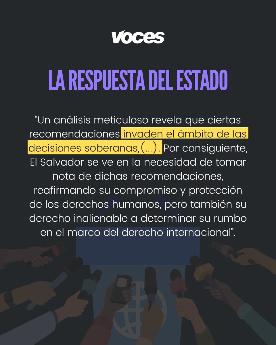 #ElSalvador | Durante el Examen Periódico Universal (EPU) realizado por el Consejo de Derechos Humanos de la ONU, el país recibió 228 recomendaciones. Si bien el Estado salvadoreño aceptó un total de 150 recomendaciones, alegó que el resto atentaban contra la soberanía del país.