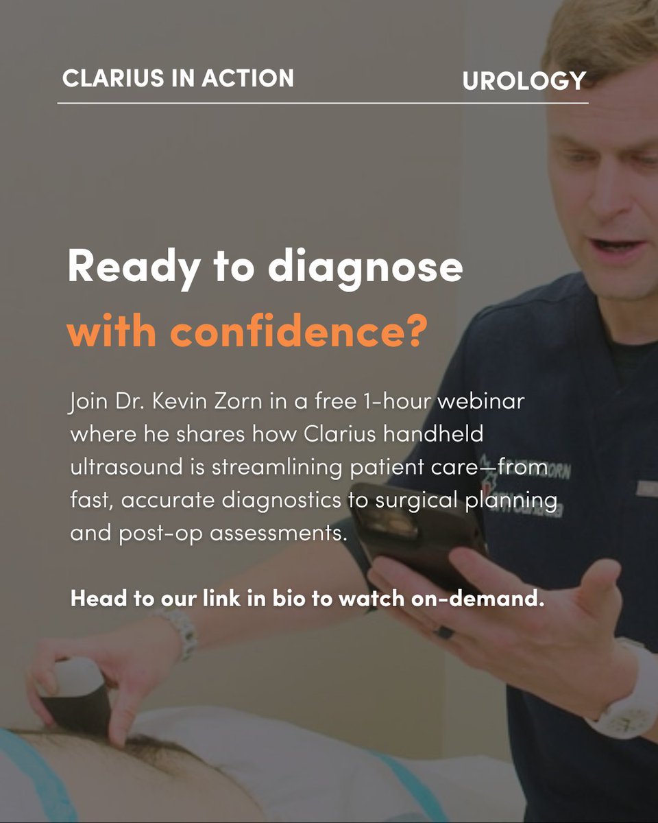 How is handheld ultrasound changing urology?
Dr. Kevin Zorn shares how Clarius helps him diagnose faster, build trust and streamline care. Watch the 1-hour webinar now: bit.ly/POCUS-For-Urol…
#POCUS #Urology #MensHealth #ClariusInPractice