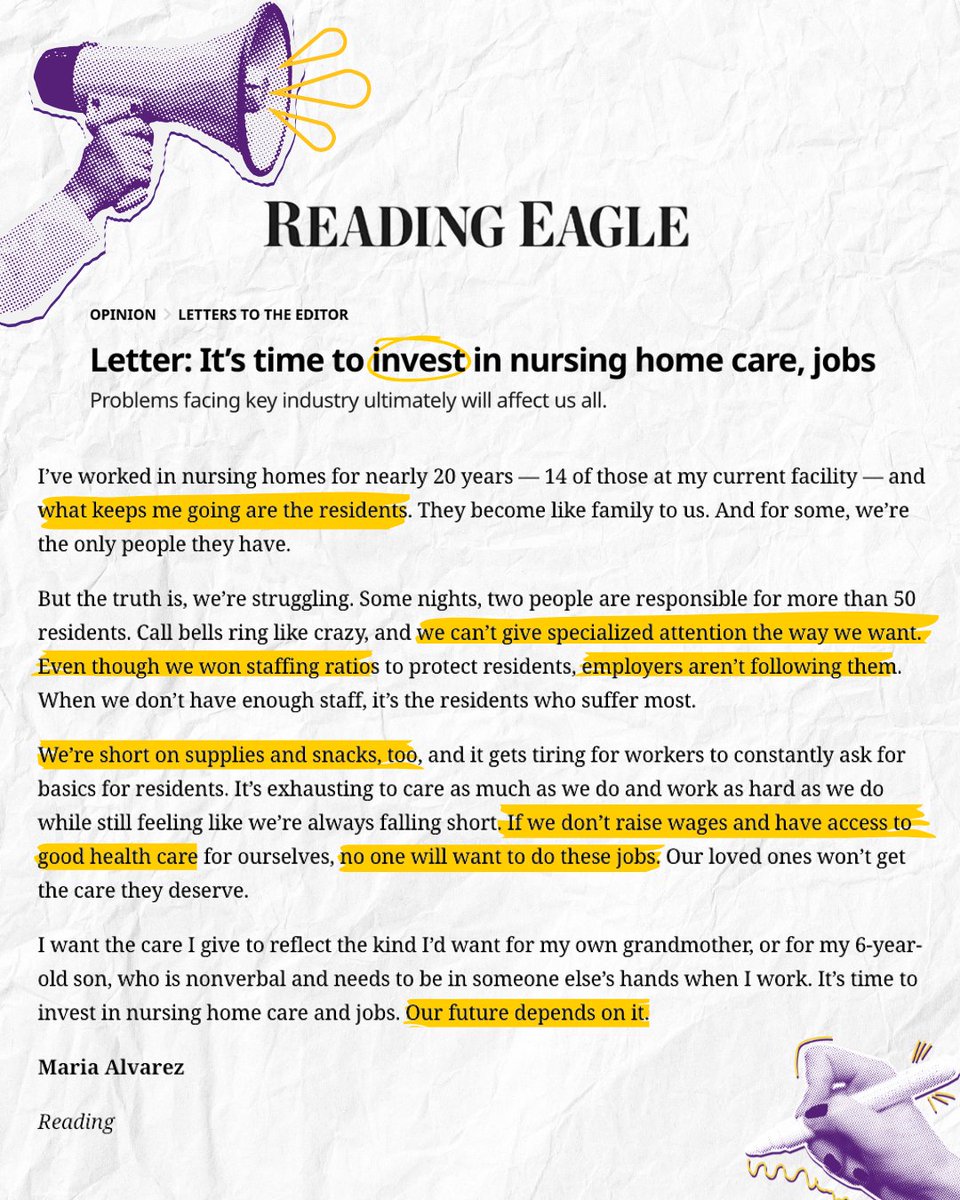 seiuhcpa's tweet image. Maria, a CNA from Reading, lifts up how our residents deserve better care and staffing, and the only way we can do that is by improving nursing home jobs.
Read more: bit.ly/460chNr.
