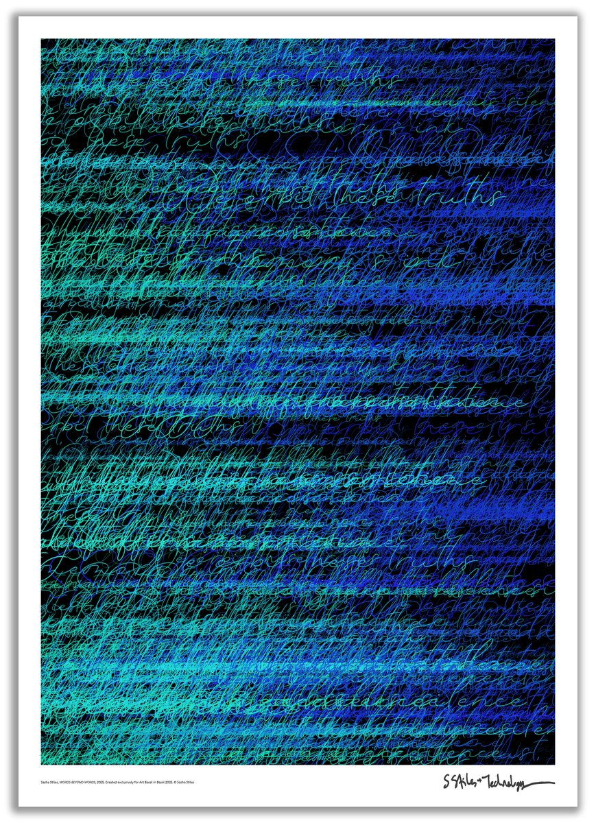 FITZandCO's tweet image. “Words Beyond Words” by @sashastiles is the official #ArtBasel2025 poster—fusing poetry &amp;amp; generative code. Commissioned by @ArtBasel &amp;amp; @iconic__culture 💚🖋️  

Poster signings:
🗓 June 19, 3pm CEST
🗓 June 21, 4:15pm CEST

🔗 iconicmoments.co/art-basel-in-b…

🖼️: Sasha Stiles, &quot;WORDS…