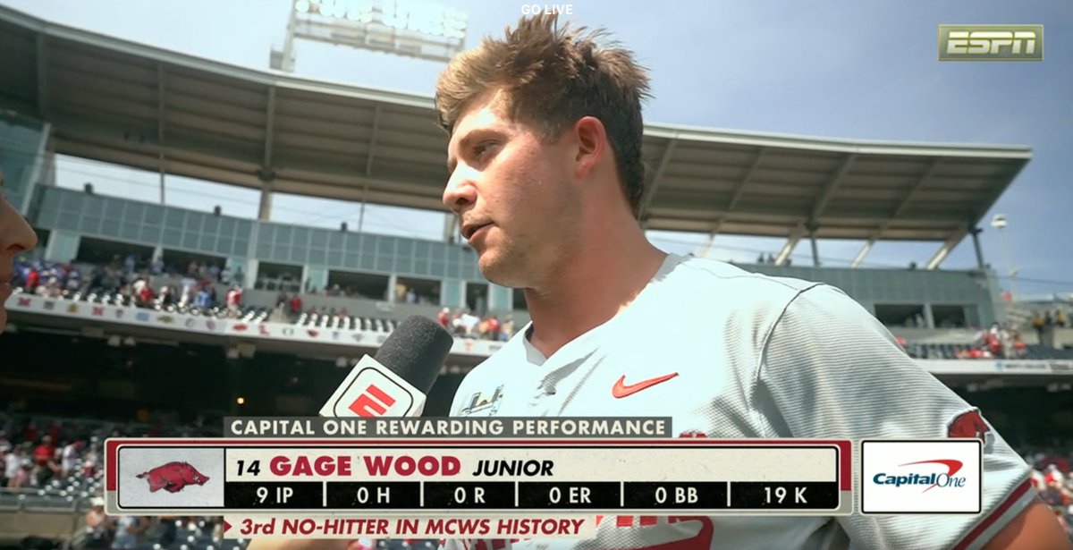 Gage Wood with the first no-hitter in the Men's College World Series since 1960 🤯