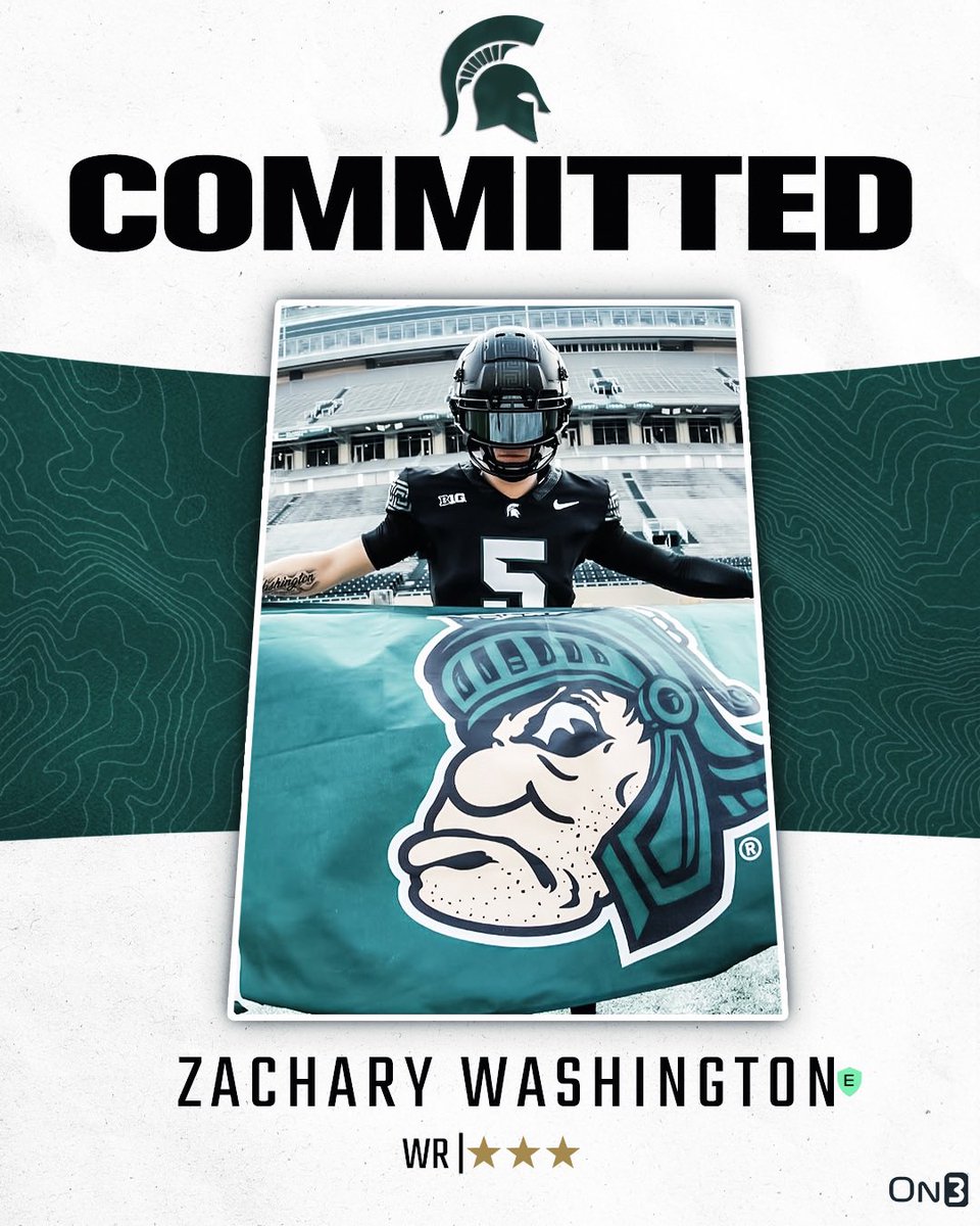 BREAKING: Michigan State lands priority WR Zachary Washington.. 

The receiver also took official visits to Wisconsin and West Virginia. His other offers include Miami (FL), Missouri, Ole Miss, Illinois, and more.. 

(FREE): on3.com/teams/michigan…