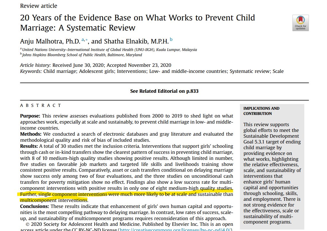 Success at scale: "Single component interventions were much more likely to be at scale and sustainable than multicomponent interventions."
 sciencedirect.com/science/articl…