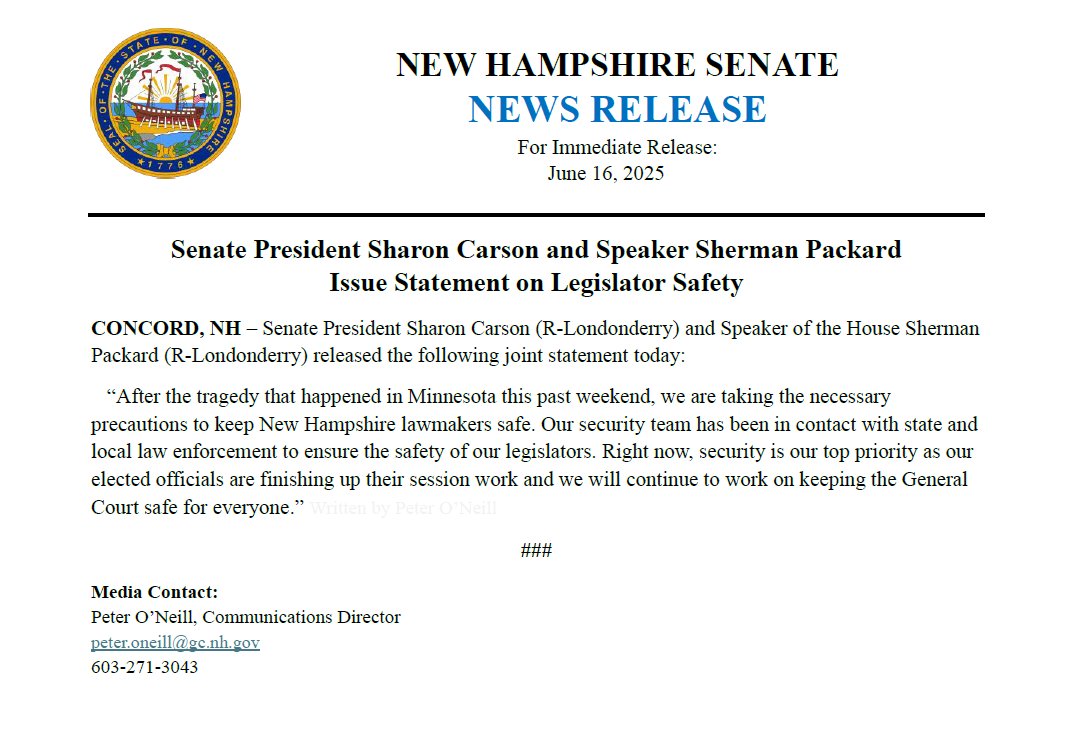 The NH Senate (@thenhsenate) on Twitter photo <a href="/SharonCarsonNH/">Sharon Carson</a> and <a href="/NHSpeaker/">Speaker Sherman Packard</a> takes the safety of New Hampshire legislators very seriously <a href="/SharonCarsonNH/">Sharon Carson</a> and <a href="/NHSpeaker/">Speaker Sherman Packard</a> takes the safety of New Hampshire legislators very seriously