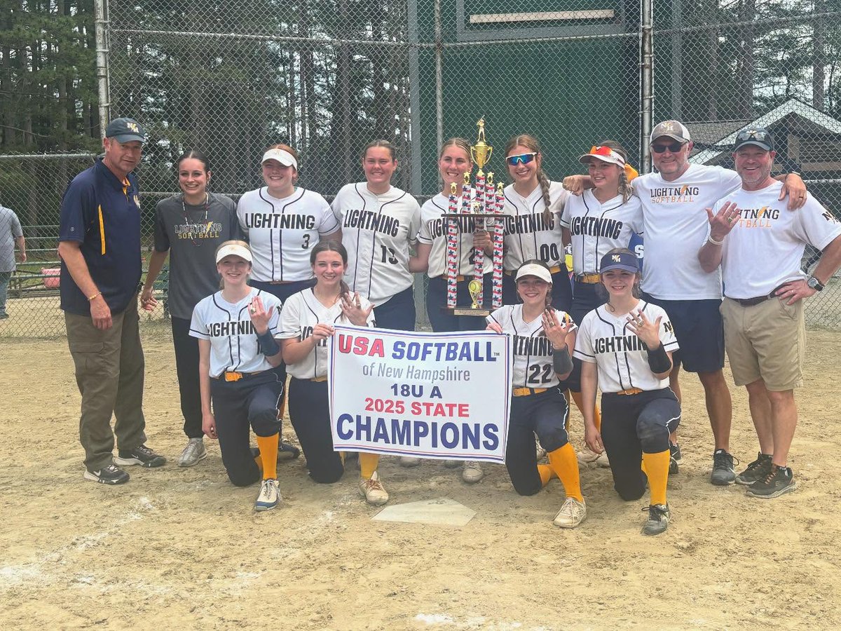 NHLightning18U's tweet photo. Great 1st Summer weekend! @NHLightning18U won the @USASoftball NH Class A State Championship @AvaKaercher2026 16ip 1er 30k @addy_pelletier 8-16 5RBI 4BB 4SB 5R Riley Cotnoir 7-18 3RBI 5R @SereniteeM57272 6RBI 14ip 5er 11k @nhlightning @nhsoftball603 @ConMonitorSport @PattyCotnoir https://t.co/a1dMXGTaI0