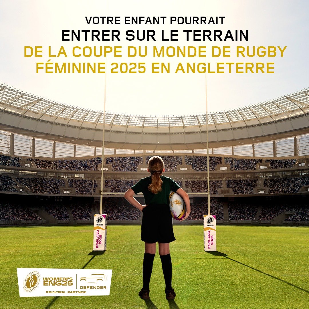 📢 #RWC2025 – Génération Defender of Tomorrow

Une opportunité magique pour des enfants âgés de 7 à 11 ans : accompagner les capitaines des équipes sur le terrain pour la Coupe du Monde de Rugby Féminine 2025. 🇬🇧🏉

Fin des inscriptions : 22 juin 2025

bit.ly/defender-wrwc2…