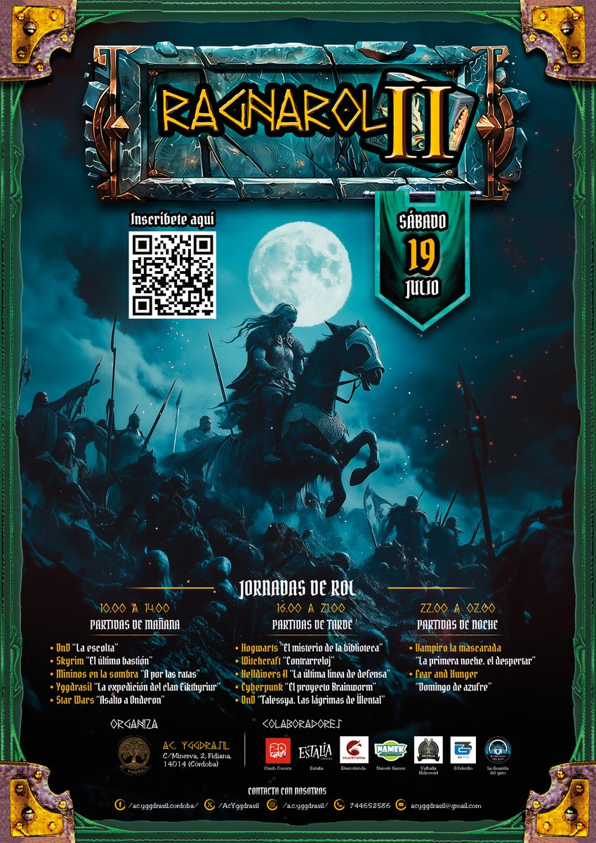 AcYggdrasil's tweet image. ⚔️ ¡ Llega 𝗥𝗔𝗚𝗡𝗔𝗥𝗢𝗟 𝗜𝗜 ! 🎲

📅 Sábado 19 Julio | ⏰ 10:00h - 2:00h
Rol, sorteos, sorpresas. 🍔 ¡Y hamburguesas!

📲 Inscríbete
forms.gle/5PA1rTLNgj2rs2…

✉️ Dudas: acyggdrasil@gmail.com

👉 +info de partidas, muy pronto.

#JornadasDeRol #ACYggdrasil #CordobaESP #Rol