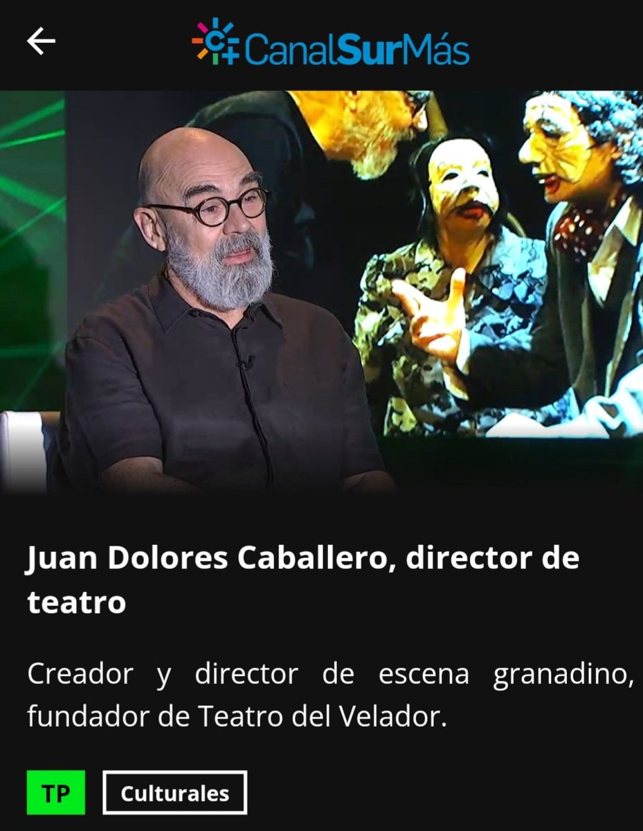 Leonardo Sardiña Linde (@sardinaleonardo) on Twitter photo Temporada 7/31
Ya en <a href="/canalsurmas/">CanalSur Más</a> la entrevista con Juan Dolores Caballero Teatro del Velador
Donde se habla de teatro y más... canalsurmas.es/videos/detail/… Temporada 7/31
Ya en <a href="/canalsurmas/">CanalSur Más</a> la entrevista con Juan Dolores Caballero Teatro del Velador
Donde se habla de teatro y más... canalsurmas.es/videos/detail/…