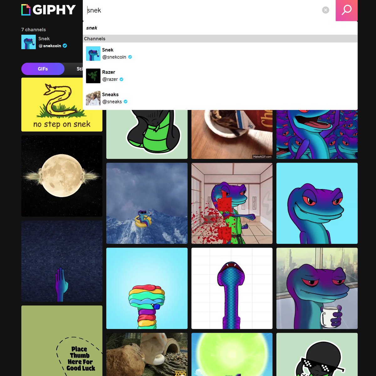 Snek is now a verified Brand Channel on GIPHY <a href="/snek/">Snek 🐍</a> $snek