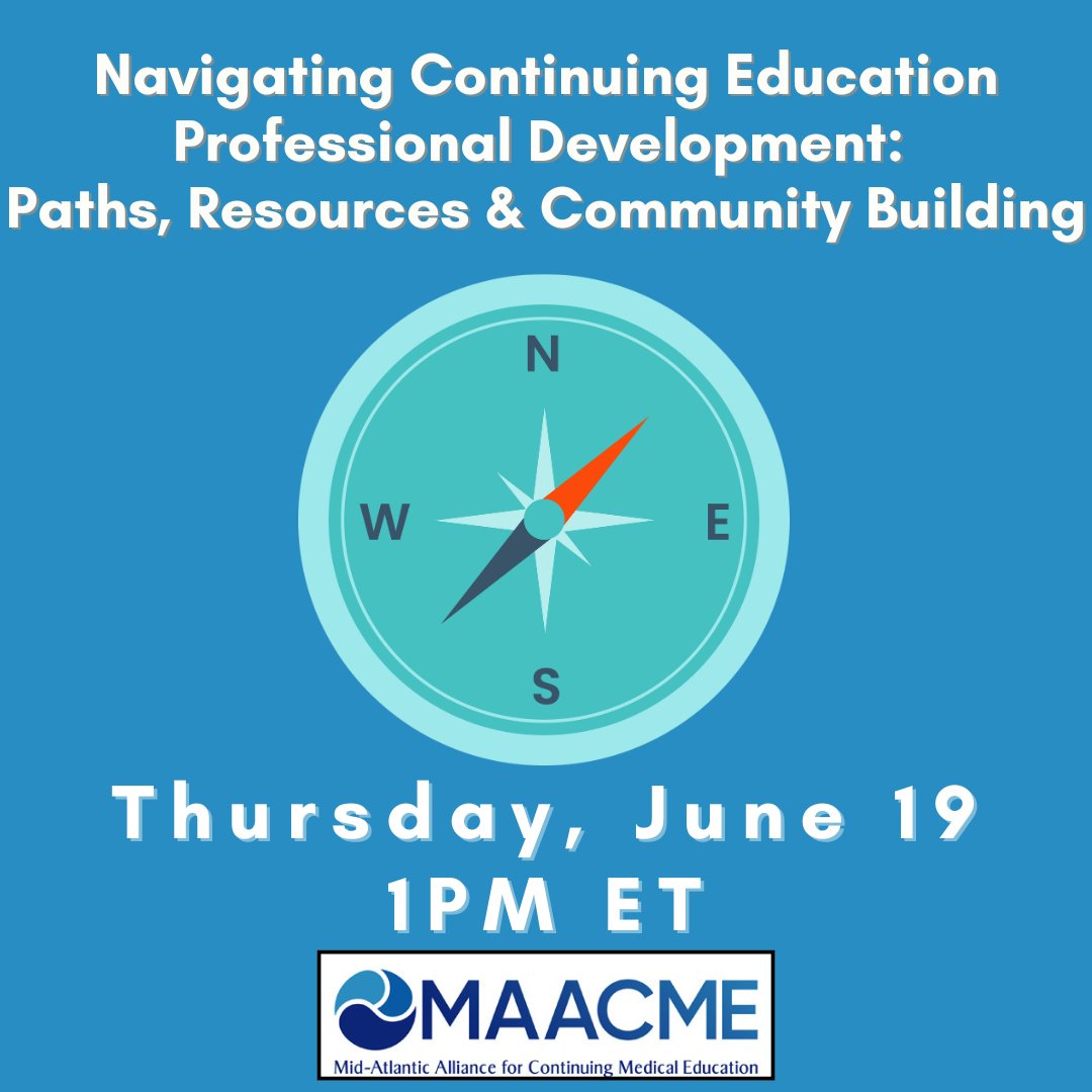 There is still time to register and join the June MAACME chat. This month they will be discussing the journey of CE professional development. 
  
us02web.zoom.us/meeting/regist…