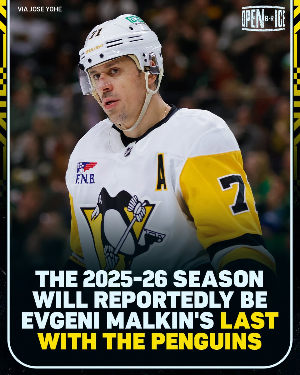 The Penguins reportedly will not offer Evgeni Malkin a contract extension, making the 2025-26 season his last in Pittsburgh, per <a href="/JoshYohe_PGH/">Josh Yohe</a> 

End of an era 🐧