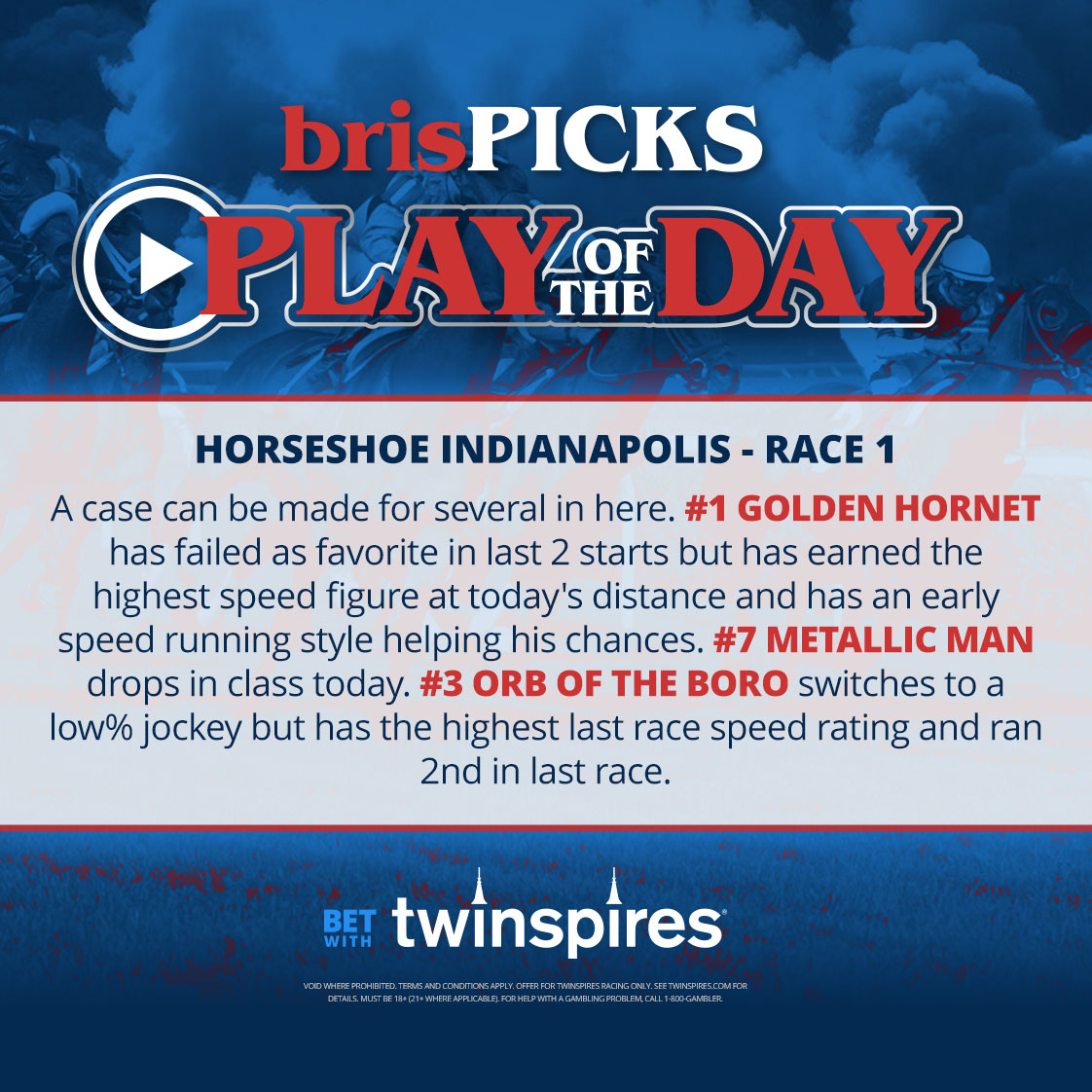 Brisnet.com (@brisnet) on Twitter photo The brisPICKS Play of the Day comes in the opener <a href="/HorseshoeIndy/">Horseshoe Indianapolis</a> today, where <a href="/TwinSpires/">TwinSpires Racing π</a> is hosting a $120 Horseshoe Indianapolis Feeder tournament to the 7/5 Indiana Derby KDBC/NHC Qualifier! π°
Details here: spr.ly/60144PsV6 The brisPICKS Play of the Day comes in the opener <a href="/HorseshoeIndy/">Horseshoe Indianapolis</a> today, where <a href="/TwinSpires/">TwinSpires Racing π</a> is hosting a $120 Horseshoe Indianapolis Feeder tournament to the 7/5 Indiana Derby KDBC/NHC Qualifier! π°
Details here: spr.ly/60144PsV6