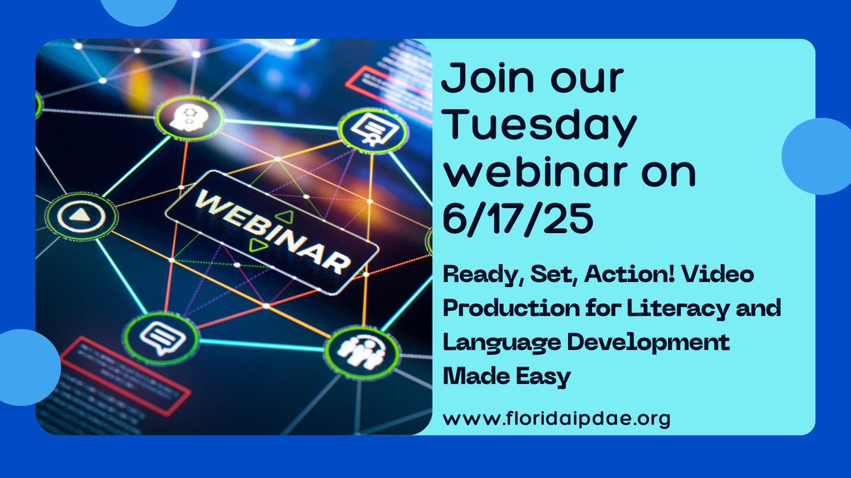 June's Tuesday Webinar on 6/17: Ready, Set, Action! Video Production for Literacy &amp; Language Development Made Easy. This session provides the knowledge &amp; tools to create impactful videos that align with instructional goals &amp; standards. More Info: bit.ly/3imZqLl