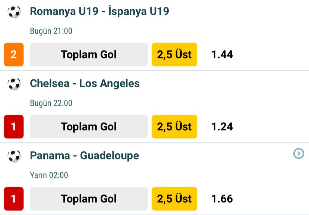 Selamlar bugüne 2 kombine aldım 1. Kombinem bu şekilde 2. Kombineyi de duruma göre paylaşacağım Chelsea oran düşük kuponu yükseltmek için ekledim betco ve X alt yapıdan alanlar 4-5 oran olarak alabilir kuponu.

📈3.00

Bol kazançlar