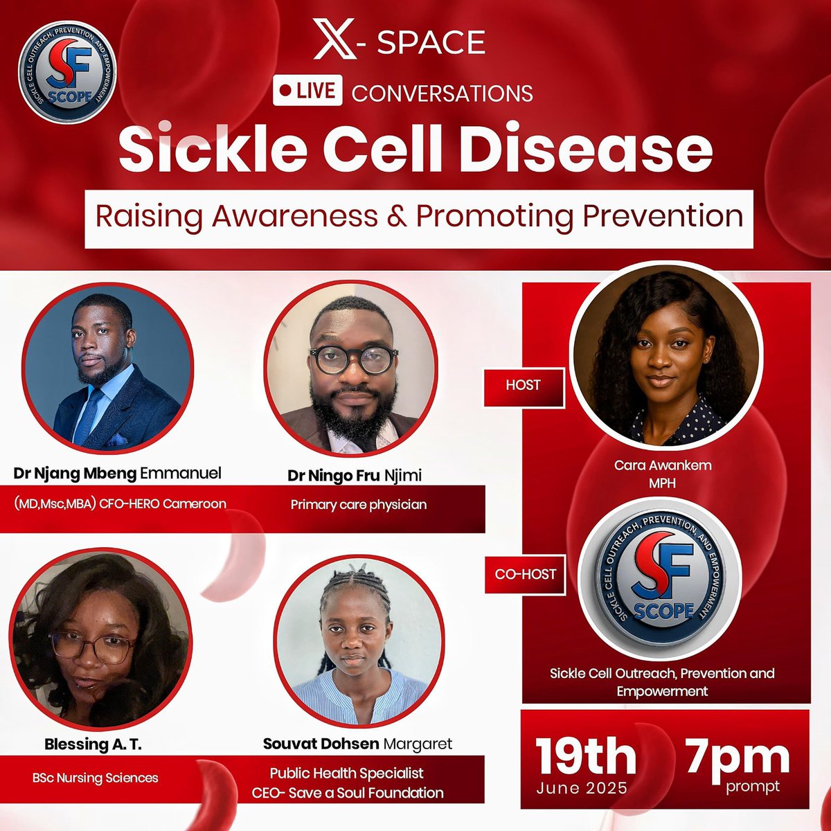 Hiiii… Cara here 😅

Do you have plans for Thursday, June 19th? Pls join me at 7pm for a Sickle Cell Awareness session.

We'll debunk myths, share explanations, and even tips on caring for loved ones with Sickle Cell Disease. Will you be present? Yessss? 😂