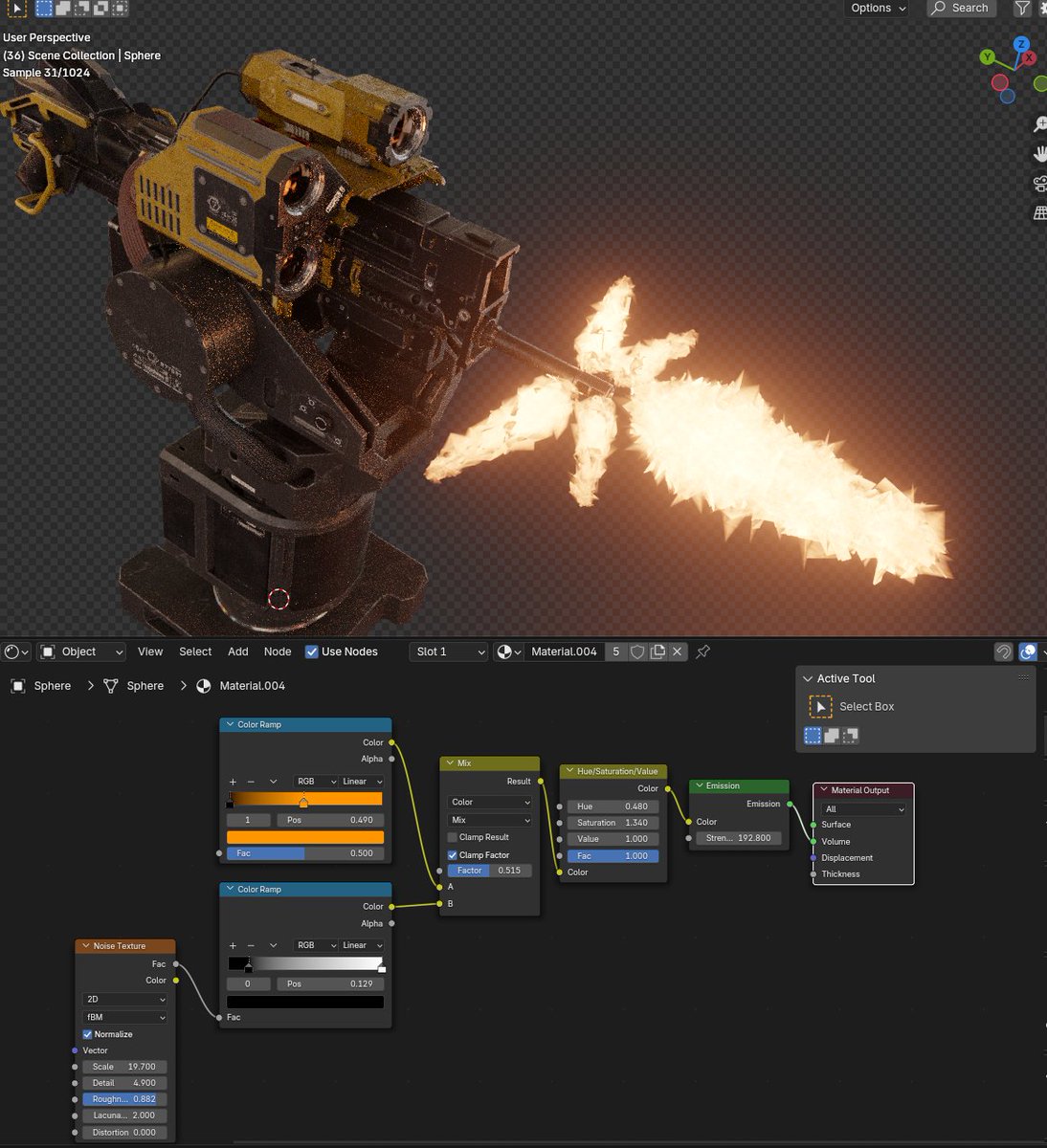 Flat00829978's tweet photo. The muzzle flash looks more realistic as a 3D object.๐ฅ
add a random feel just by changing the seed value and scale.๐ฅ
#b3d โโโโ#Blender #UE5 #Hardsurface #Cyberpunk2077 #Boolean #UVunwrap #DecalMachine #muzzleflash https://t.co/qj1F0yvMAy
