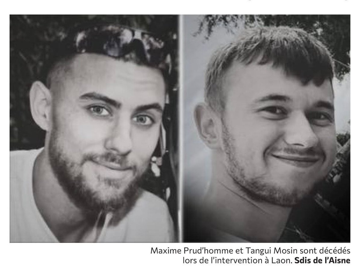 Hommage aux secouristes Maxime et Tanguy décédés en opération à #Laon.
J’exprime mes condoléances à leurs familles et mon soutien à leurs collègues sapeurs-pompiers du SDIS 02 et de l’ensemble des départements qui nous protègent au quotidien au péril de leurs vies.