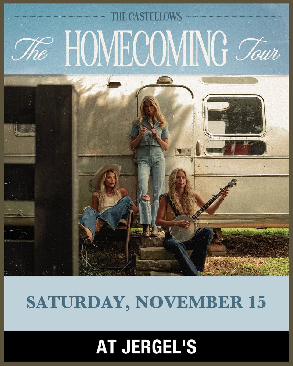 Drusky Entertainment (@druskyent) on Twitter photo NEW SHOW 🚨 <a href="/thecastellows/">The Castellows</a> - The Homecoming Tour at @Jergels on November 15th!
⏰ Tickets go on sale June 18th at 10am!
🎟️ bit.ly/TheCastellowsJ… NEW SHOW 🚨 <a href="/thecastellows/">The Castellows</a> - The Homecoming Tour at @Jergels on November 15th!
⏰ Tickets go on sale June 18th at 10am!
🎟️ bit.ly/TheCastellowsJ…