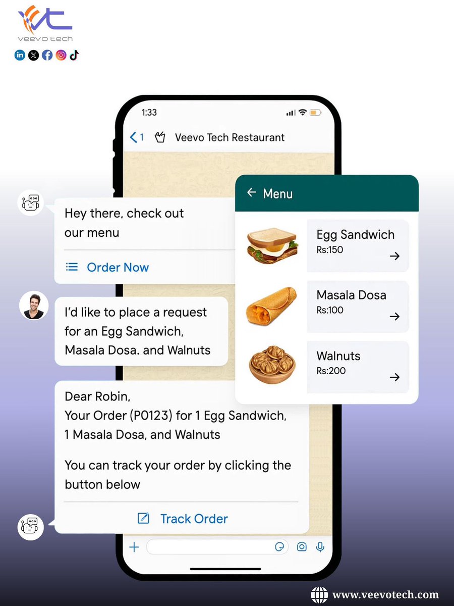 VeevoTech's tweet image. AI Chatbots: The Future of Restaurant Experience
#AI #chatbot #future #restaurant #whatsapp