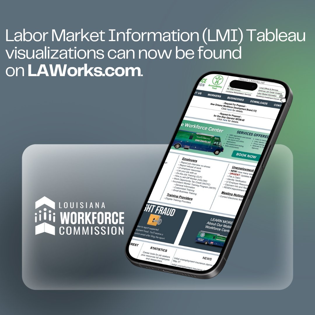 LouisianaWorks's tweet image. 📊 Want to stay informed about Louisiana’s Labor Market Information? Access up-to-date information anytime at laworks.net. #LaborMarketData  #LouisianaWorks #LAWorks
