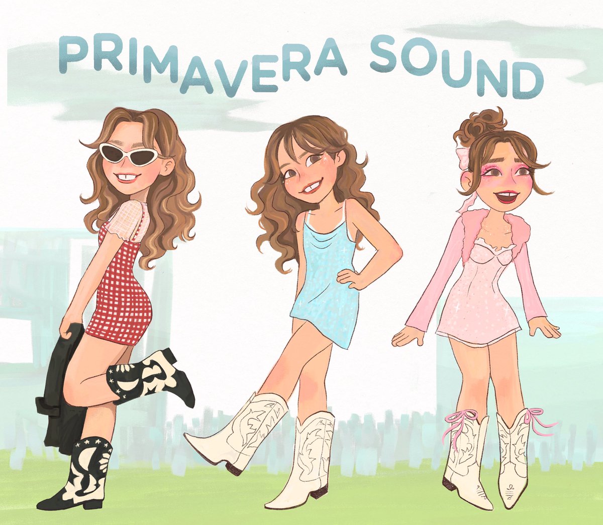 isispetitart's tweet image. i had so much fun dressing up for primavera sound barcelona this year! thought it would be nice to keep this memory with an illustration of the outfits i wore over the 3 days (and yes i did regret not wearing green for charli a little bit..)