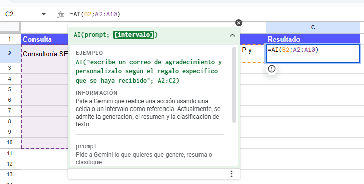 Esto 👇, en Google Sheets, dentro de poco (espero) para todos los usuarios. De momento solo disponible para usuarios de Programa Alpha y Workspace Labs. 🤩🤩