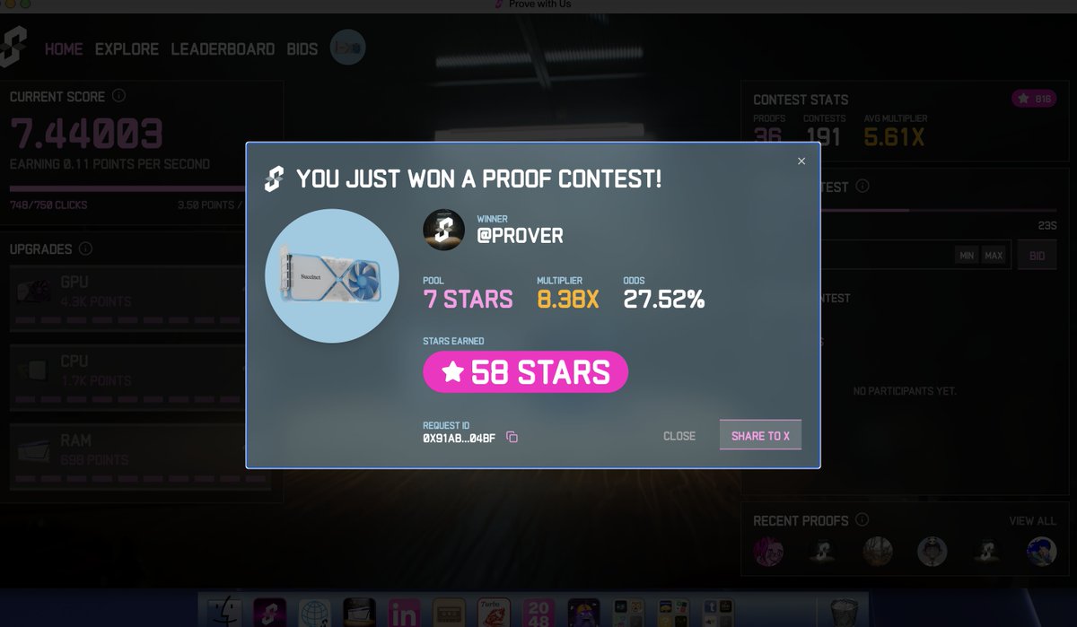cryptossos's tweet photo. Yoooohoooo!!!
I just won 58 stars in the Succinct Stage 2 Proof Contest! Prove with us @SuccinctLabs #ProveWithUs https://t.co/bDUPNyEPLI