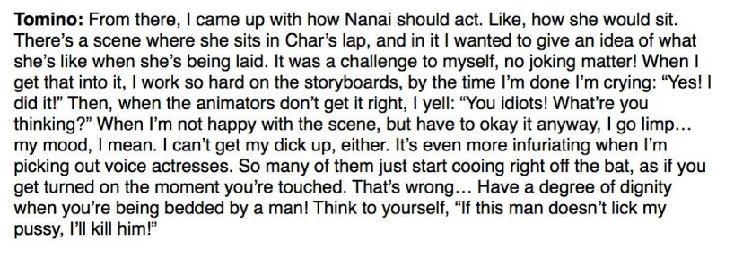 Tomino on choosing the right voice actors (1993)