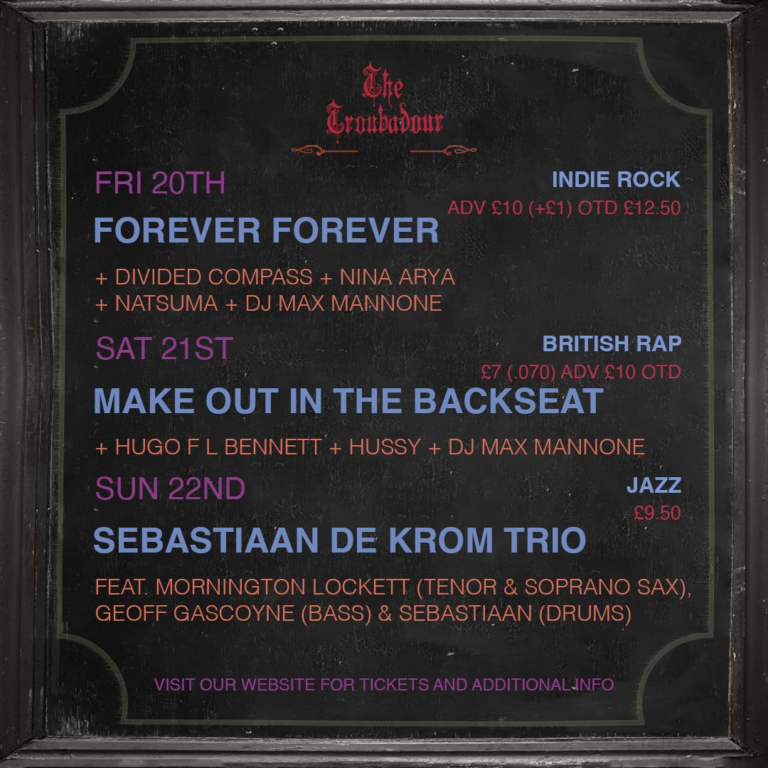 This week's lineup of independent artists 🎶

#earlscourt #londonnights #supportindependentmusic #livemusic #londonbylondoners