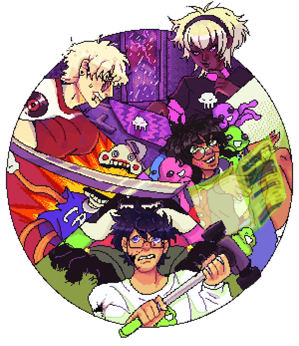 sanguinebites's tweet image. four kids play a game and explode the universe or watever #pixelart #homestuck